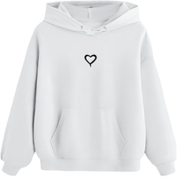 Sweat-shirt à capuche blanc pour femme avec imprimé cœur, pull décontracté en coton, design avec poche et logo sur le devant, idéal pour l'automne