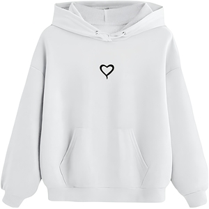 Sudadera con Capucha Blanca para Mujer con Estampado de Corazón, Sudadera Informal de Algodón con Bolsillo Frontal con Logotipo, Diseño para Otoño - Product Image 1