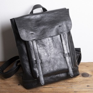 Sac à dos en cuir véritable pour hommes, style rétro, couleur unie, noir, 20L, extensible, étanche, sac de voyage décontracté - Product Image 2