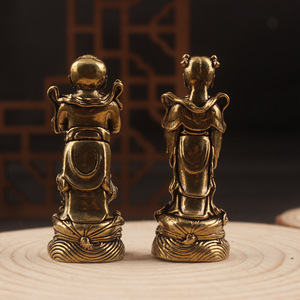 Figuras de niño y niña de latón, 2 piezas, niño dorado y niña de jade, decoración para el hogar, esculturas de mesa - Product Image 2
