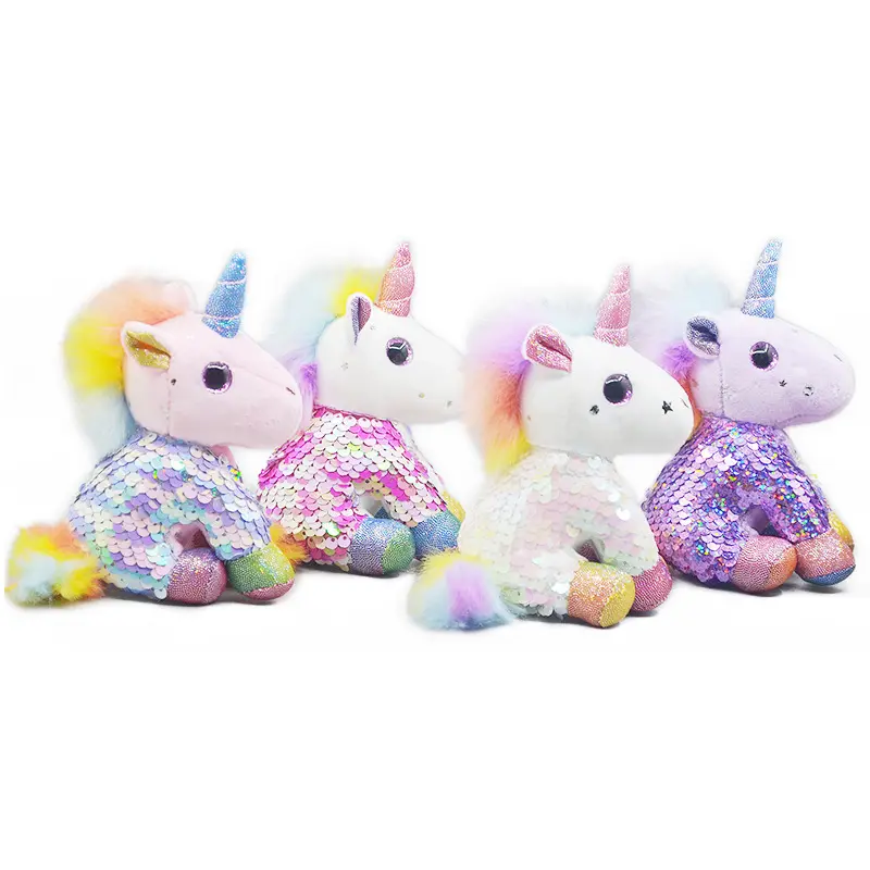 Kustom lucu paillette mini boneka kecil mainan unicorn boneka hewan mainan mewah gantungan kunci mainan lembut