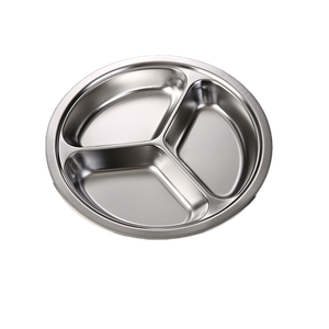 <span class=keywords><strong>Plateau</strong></span> de nourriture en acier inoxydable 304 métal pour l'école Walmart vente en gros, boîte marron moderne chaude assiette ronde plat assiette à dîner - Product Image 1