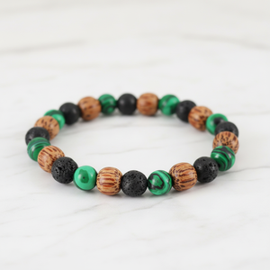 Bracelet extensible en perles <span class=keywords><strong>de</strong></span> malachite, <span class=keywords><strong>de</strong></span> <span class=keywords><strong>lave</strong></span> et <span class=keywords><strong>de</strong></span> bois, diffuseur d'aromathérapie en <span class=keywords><strong>pierre</strong></span> naturelle pour hommes et femmes - Product Image 4