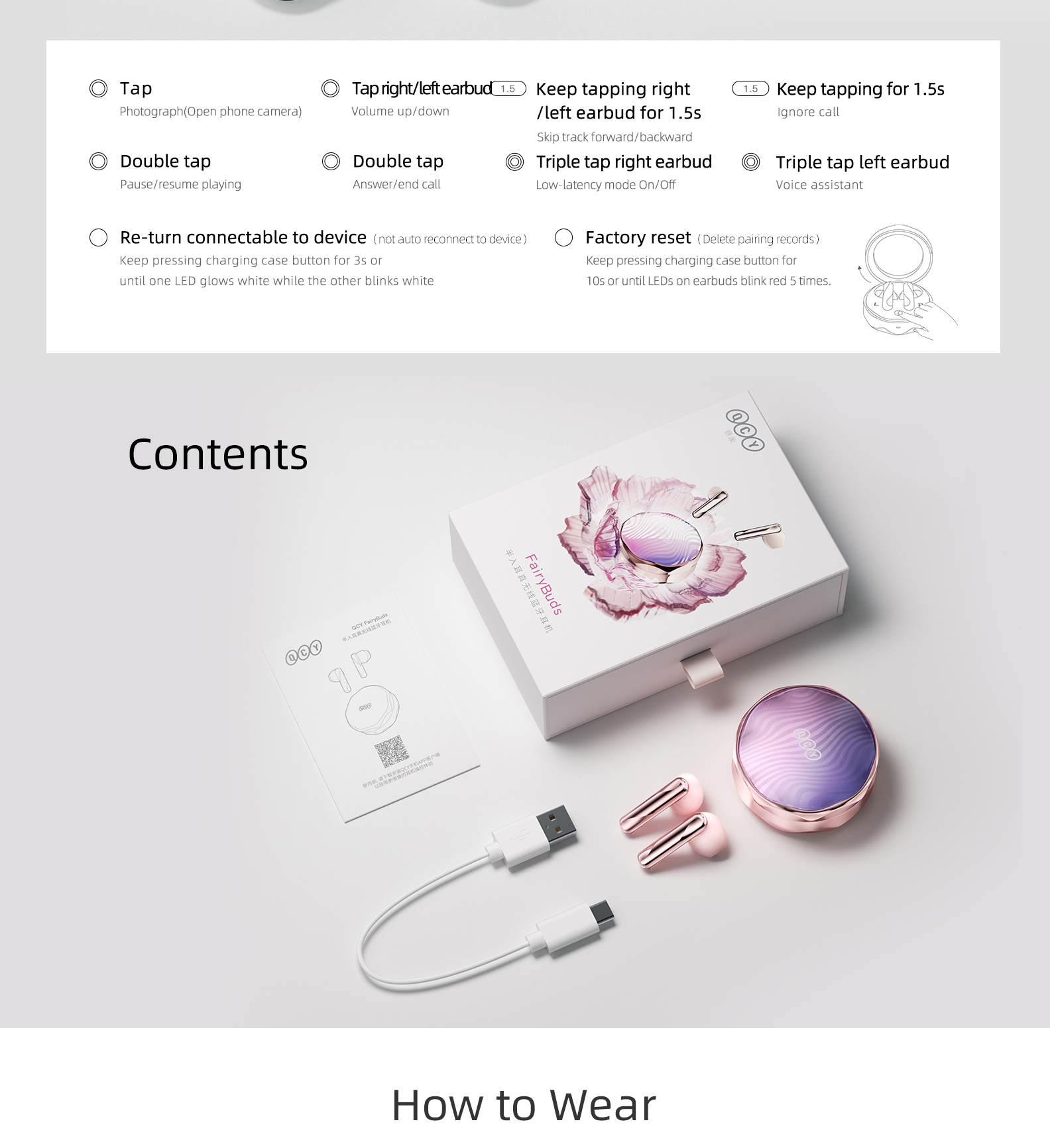QCY T21 FairyBuds True Wireless Earbuds pink