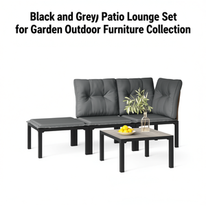 Black And <b>Grey</b> Patio Lounge Set 3 Seater Steel <b>Frame</b> Weather Resistant Garden Outdoor Furniture Contemporary Design - Product Image 1