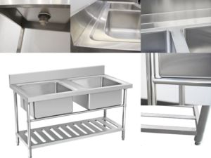 VICTORY KITCHEN Évier médical S/S à double cuvette de haute qualité Éviers en acier inoxydable avec 2 bassins pour laboratoire et hôpital - Product Image 6