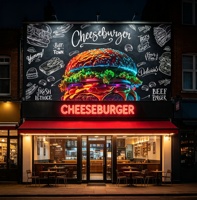 Papier peint autocollant style tableau noir pour restaurant de restauration rapide, thème cheeseburger, décoration murale pour burger shop
