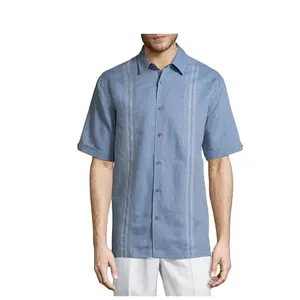 Camiseta personalizada de Guayabera para hombre, bordado de algodón, camisa de Guayabera al por mayor