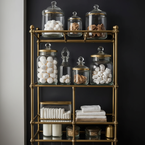 Estantes de latón resistentes para almacenamiento de utensilios de cocina con acabado dorado de larga duración - Product Image 1
