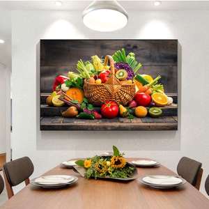 Peinture sur verre colorée scandinave avec motifs de fruits et légumes nordiques pour la décoration murale de cuisine - Product Image 2