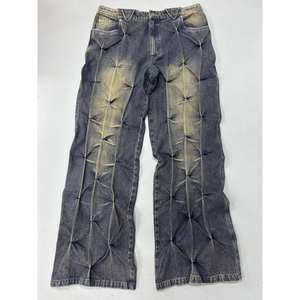 Pantalon en jean vintage oversize pour homme, matelassé losanges, coupe large, taille mi-haute, style hip-hop, streetwear hiver, décontracté, coupe ample, direct usine - Product Image 1