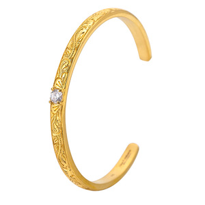 กำไลข้อมือรูปตัว C ชุบทองไทเทเนียมสไตล์จีนโบราณ ประดับเพชร ดีไซน์ลายเถาวัลย์ สำหรับผู้หญิง แบบเปิดได้ - Product Image 5