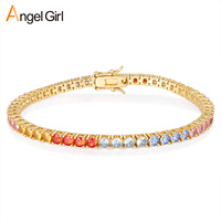 Bracelet Chaîne Tennis Géométrique Coloré 3mm pour Hommes et Femmes, Plaqué Or 18K, Laiton et Zircon, Tendance, Bijou de Mode Élégant pour Fiançailles
