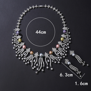 Bộ trang sức cô dâu sang trọng, lộng lẫy với ngọc trai và đá zirconia, phong cách lãng mạn, gồm vòng cổ và bông tai, quà tặng cho phụ nữ dự tiệc cưới - CN11558 - Product Image 6