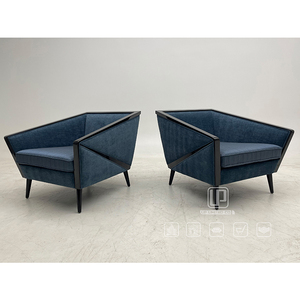 Silla de Tela para Sala de Estar, Hogar, Villa, Oficina, Hotel, con Marco Cuadrado Negro y Patas Negras, Color Azul - Product Image 4