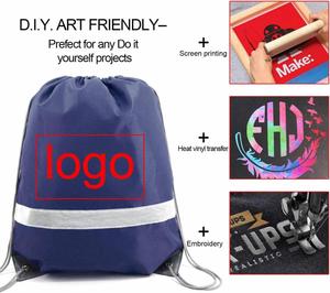 Customized DIY Navy Blue <b>Drawstring</b> <b>Backpacks</b> Polyester Cinch Sack Reflective Gym String Bags for Team Sports - Product Image 4