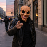 Masque facial complet en latex avec sourire amusant, lunettes noires, dents imposantes, sangle élastique, réutilisable et respirant pour fête d'Halloween