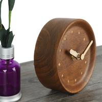 Horloge de table ronde silencieuse en bois de pin pour bureau à domicile avec aiguilles en bois