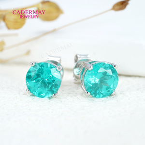 Cadermay <b>Stud</b> <b>Earrings</b> 6mm Paraiba <b>Turquoise</b> Claw Setting Women's Everyday Wear - Product Image 1
