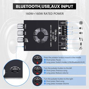 โมดูลเครื่องขยายเสียงสเตอริโอขนาดเล็ก ZK-1602T บลูทูธ 5.0 2.0 แชนแนล กำลังขับ 160W+160W สำหรับลำโพงบ้านหรือเครื่องขยายเสียงในรถยนต์ - Product Image 3