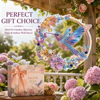 Kit de loisirs créatifs attrape-soleil en diamant DIY, motif colibri et couronne de fleurs, pour décoration de fenêtre et de maison, cadeau artisanal