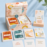 Jeu de cartes d'affirmation, boîte en carton de haute qualité, cartes flash, impression personnalisée, jeux de cartes portables avec porte-cartes en bois