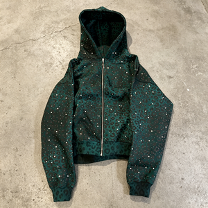 OEM Streetwear Heavyweight Cotton All Over Sublimation Printing Oversized Boxy Rhinestone <strong>Leopard</strong> <strong>Print</strong> Zipup <strong>Hoodie</strong> Men - Product Image 3