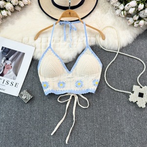 Zzhe 2024 kedatangan baru Halter leher dekorasi bunga Wanita rajutan Bikini atasan untuk musim panas pakaian pantai - Product Image 4