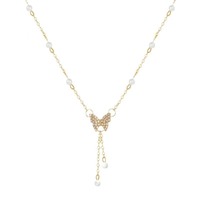 Collier de chaîne à maillons en acier inoxydable exquis pour femmes avec pendentif papillon en perle bijoux en alliage hypoallergénique pour cadeau de fête
