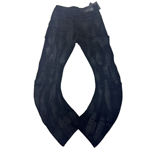 <span class=keywords><strong>Jeans</strong></span> Masculinos e Femininos de Grife Personalizados de Alta Qualidade, Estilo High Street, em Denim Preto Escuro, com Pernas Curvas Enceradas, Modelo Baggy - Product Image 4