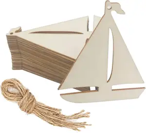 TaiLai 20pcs Nautical Wood DIY Crafts Cutouts Blank Wooden Sailboat Shaped for DIY Projects Sailing Party Home Decorations