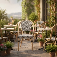 Ensembles de meubles de jardin d'extérieur imperméables en gros, fauteuils de patio en rotin français tressé à la main, ensembles de chaises bistrot de Paris