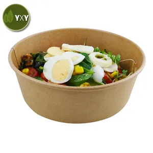 100% Food Grade 750ml 1000ml kertas Kraft sekali pakai mangkuk Salad bulat