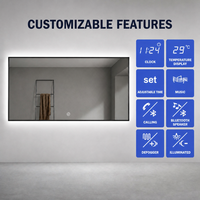 Miroir de salle de bain LED à cadre en alliage d'aluminium, miroir argenté sans cuivre de 5 mm, montage mural, IP44, commande tactile, miroir de vanité éclairé