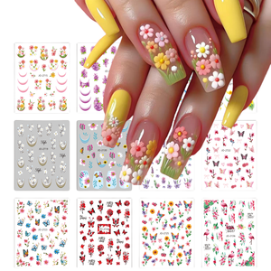 Nagel blumen aufkleber Bunte selbst klebende Rückseite Chrysantheme Bienen nagel aufkleber Hand gezeichnete Nagel kunst - Product Image 1