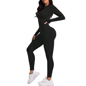 <span class=keywords><strong>Mono</strong></span> deportivo sin costuras con <span class=keywords><strong>espalda</strong></span> hueca, de cintura alta, manga larga, cómodo y elástico, de una pieza. - Product Image 4