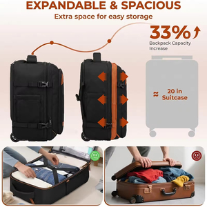 Sac à dos convertible <span class=keywords><strong>2</strong></span> en 1 à roulettes pour <span class=keywords><strong>voyage</strong></span> et loisirs, avec port de charge USB, imperméable, fermeture éclair et poignée télescopique - Product Image 5