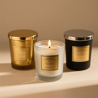 Pot à bougie en verre noir de luxe avec couvercle, faible quantité minimale de commande, 220 ml, pour bougies d'aromathérapie domestiques