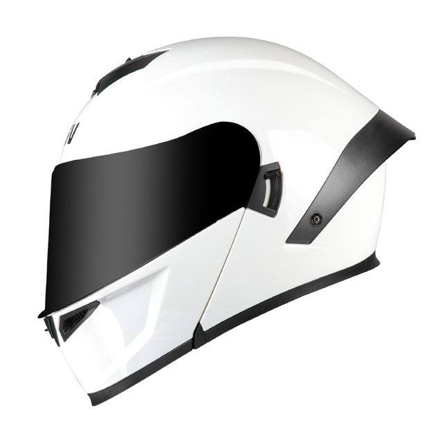 DOT Carbon Fiber Looking Motorcycle Flip up Modular Helmet With LED Light Spoiler Model With Red Night Visor