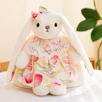 Peluche Lapin à longues oreilles et jupe fleurie, très tendance, rembourrage en coton PP, unisexe, poupée Lapin timide, cadeau pour fille, vente en gros