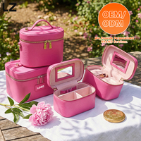 Sac de maquillage professionnel LZ personnalisé, résistant aux taches, pour femmes, organiseur, fermeture éclair, cuir végétalien tissé, trousse de toilette, marron, voyage