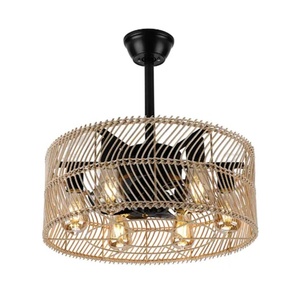 20-inch Chinese-style hemp rope ceiling fan light with rattan shade – hand-woven lamp for home and hotel décor - Product Image 1