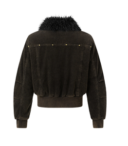 Giacca Corta da <span class=keywords><strong>Uomo</strong></span> in Velluto a Coste, Bomber con Zip e Collo Soffice, Orlo a Costine, Stile Vintage, Capospalla Autunnale - Product Image 2