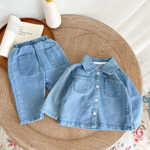 봄 가을 아기 남아 여아 의류 세트 긴팔 데님 셔츠 코트 바지 투피스 아기옷 - Product Image 4