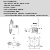 Moteur d'avion RC Monster 16,2 kg de poussée DLA64 64cc bicylindre à essence, conception Boxer à faible vibration avec carburateur Tillotson