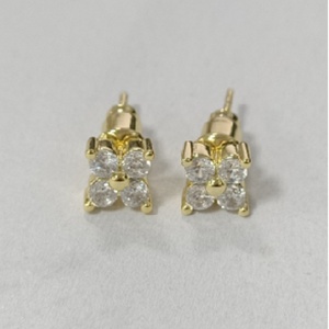 Pendientes de Moda con Piedra Ojo de Gato, Baño de Oro de 18K, Esmalte Brillante y Circonitas en Forma de Flor para Mujer - Product Image 5
