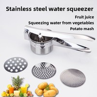 Roestvrijstalen aardappelpuree pers met 3 verwisselbare schijven, heavy-duty handmatige uitvoering voor fruit, groenten en aardappelpuree