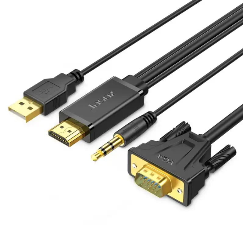 Jasoz 1m1.5m 2m 3m 5m HDMI to VGA Audio Video Converter HDMI Male to VGA Male Cable With 3.5mm Audio Cable Usb a supply line