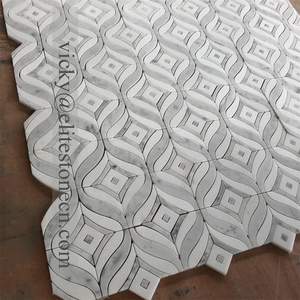 Trung Quốc Phong Cách Mới Không Thấm Nước Không Thường Xuyên Carrara Đá Cẩm Thạch Trắng Nhìn Thủy Tinh Kham Cho Nhà Bếp Tường Khảm - Product Image 1