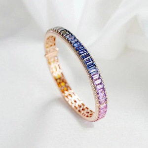 SGARIT custom 18k pure gold lab grown gemstone <b>bangle</b> bracelet Jewelry colored gradient sapphire rectangular women <b>men</b> gift - Product Image 1
